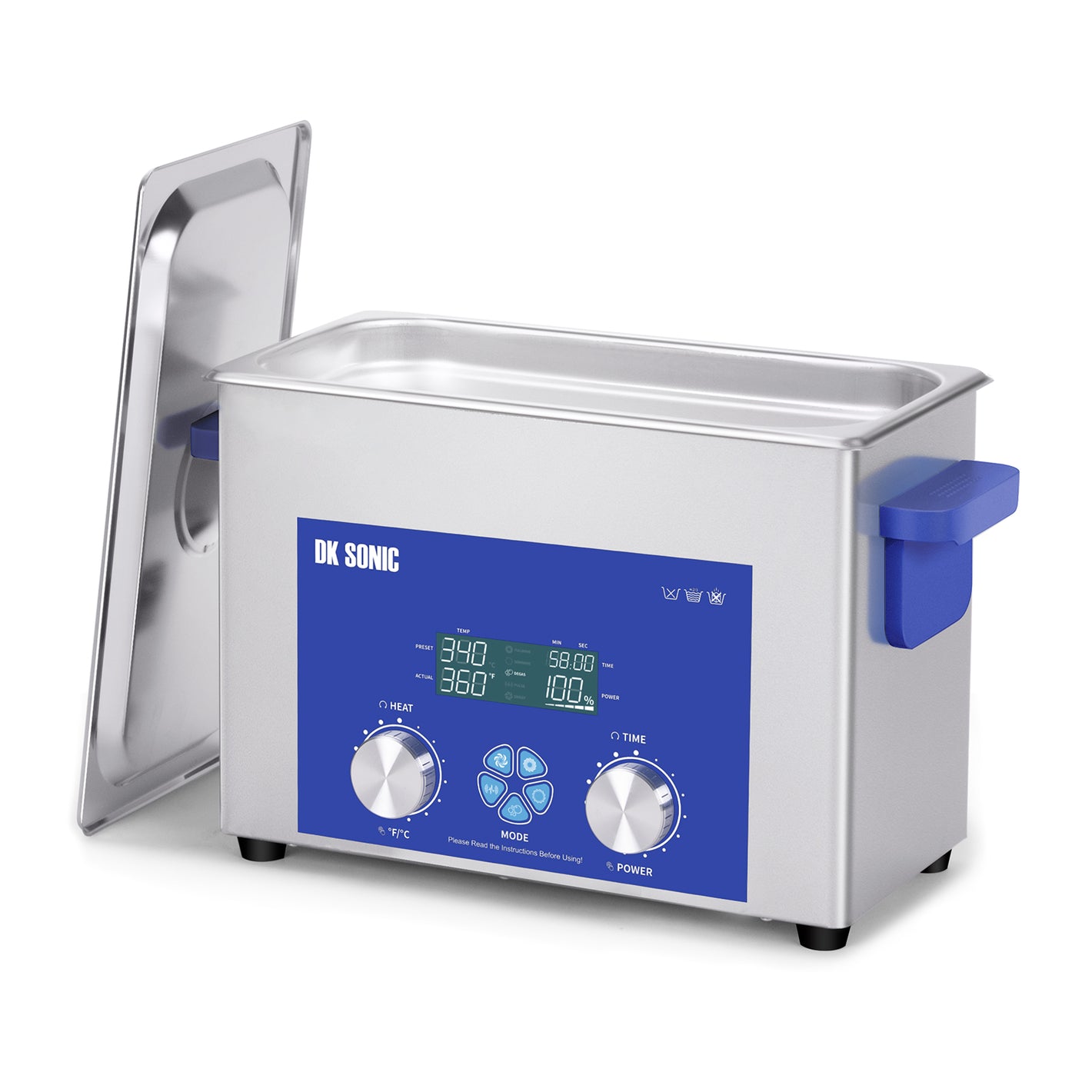 DK SONIC Ultrasonic Cleaner 4L 120W, Ultrasonic Jewelry Cleaner with Intelligent Mechanical Timer, Heater &Power Adjustable Function for Glasses, Necklaces, Watches Cleaning